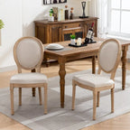 Sedia da pranzo ovale in stile francese, set di 2 – rivestimento in lino, struttura in legno massello