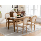 Sedia da pranzo ovale in stile francese, set di 2 – rivestimento in lino, struttura in legno massello