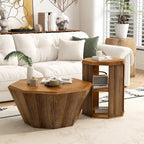 Set di 2 tavolini da caffè ottagonali in legno massello da 80 cm