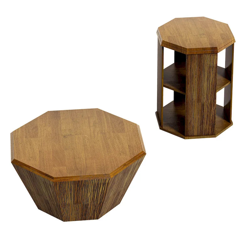 Set di 2 tavolini da caffè ottagonali in legno massello da 80 cm