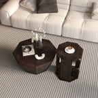 Set di 2 tavolini da caffè ottagonali in legno massello da 80 cm