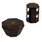 Set di 2 tavolini da caffè ottagonali in legno massello da 80 cm