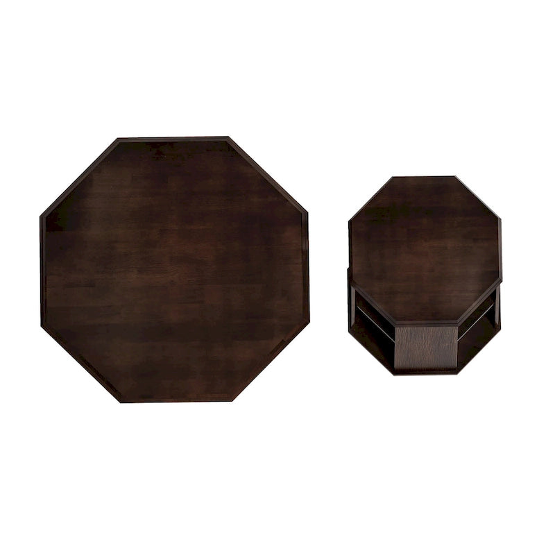 Set di 2 tavolini da caffè ottagonali in legno massello da 80 cm