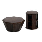 Set di 2 tavolini da caffè ottagonali in legno massello da 80 cm