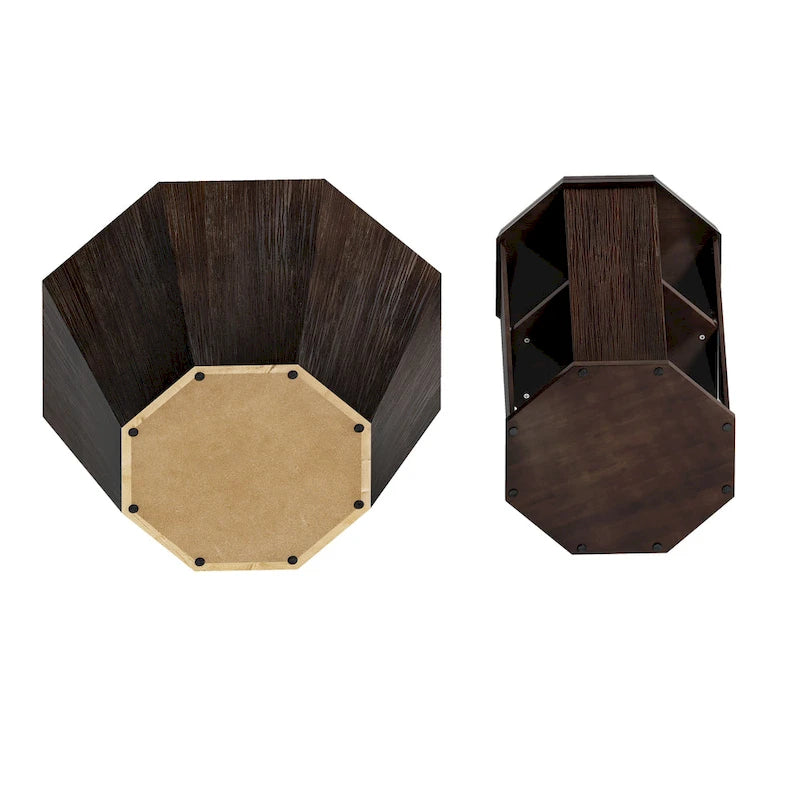 Set di 2 tavolini da caffè ottagonali in legno massello da 80 cm