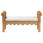 Panchina decorativa in rattan naturale intrecciato a mano con dettagli smerlati