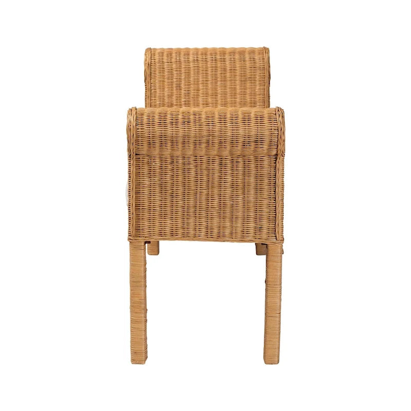 Panchina decorativa in rattan naturale intrecciato a mano con dettagli smerlati