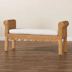 Panchina decorativa in rattan naturale intrecciato a mano con dettagli smerlati