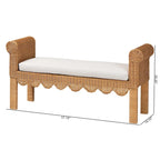 Panchina decorativa in rattan naturale intrecciato a mano con dettagli smerlati