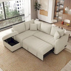 Roomfitters L-Shaped Pull-Out Sleeper Sofa with USB Ports, Power Sockets, and Movable Storage Ottoman