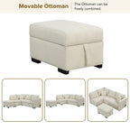 Divano letto estraibile a L con porte USB, prese di corrente e pouf contenitore