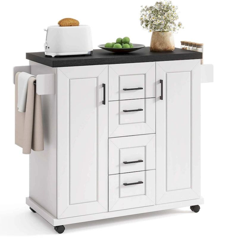 Carrello da cucina con isola su ruote con cassetti e armadietti
