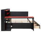 Daybed da gioco completo/queen size con testiera libreria, luci LED, scrivania integrata, cassetti e stazione di ricarica