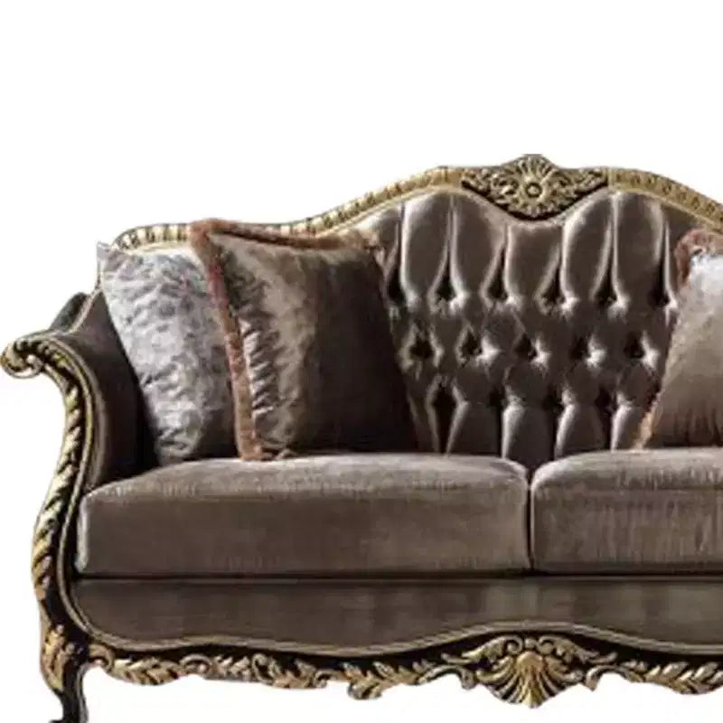 Canapé Betria 75", velours vert clair, finition dorée et noire brillante - Acme Furniture