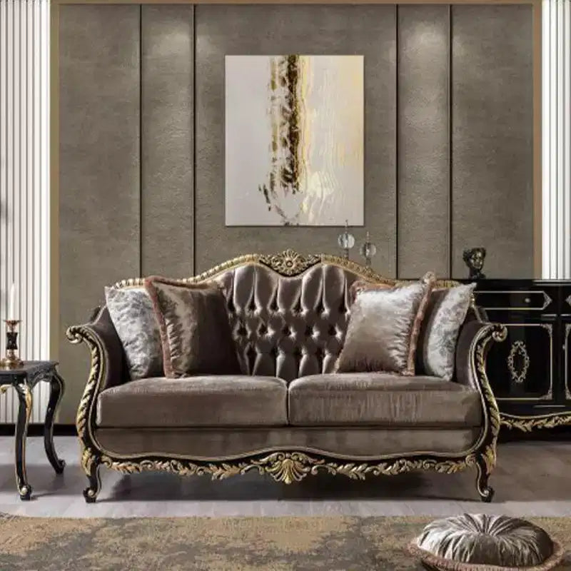 Canapé Betria 75", velours vert clair, finition dorée et noire brillante - Acme Furniture