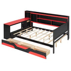 Daybed da gioco completo/queen size con testiera libreria, luci LED, scrivania integrata, cassetti e stazione di ricarica
