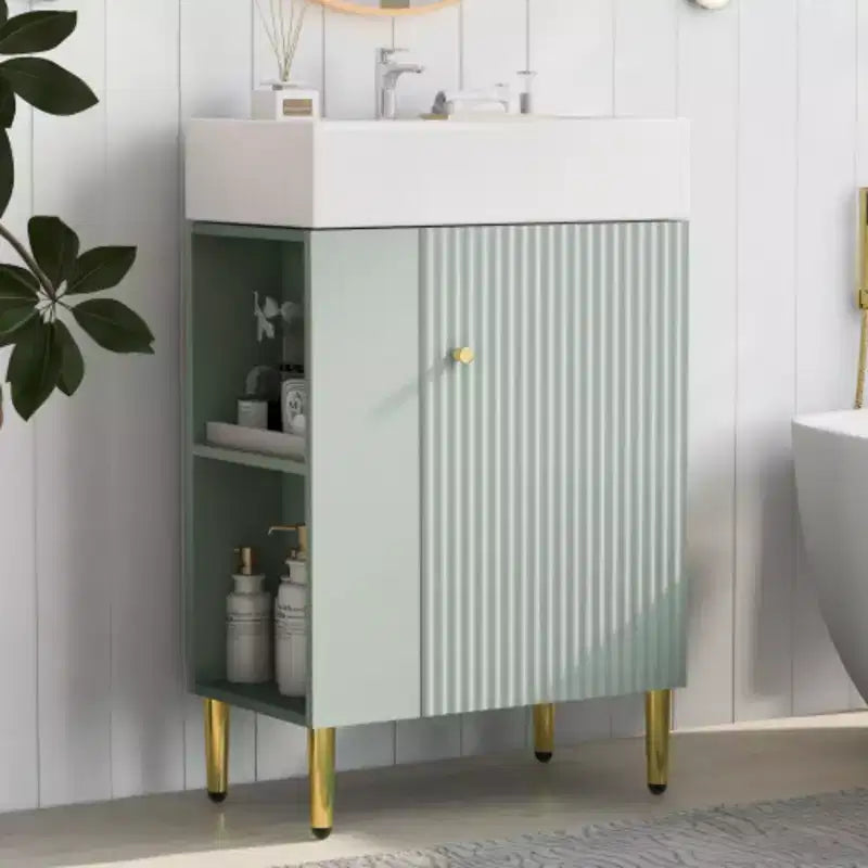 21.6 Mobile da bagno bianco, Mobile combinato, Armadietto contenitore per bagno, Lavabo singolo in ceramica, Vano contenitore a sinistra