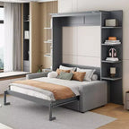 Letto a muro a scomparsa Whisen Modern Design con struttura in legno, Queen Size, con divano e mensole