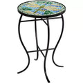 Teal Island Designs Modern Black Round Outdoor Accent Side Table 14 Wide Blue Green Dragonfly Mosaic Tabletop Front Porch Patio Home House