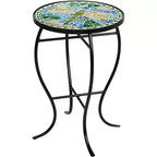 Teal Island Designs Modern Black Round Outdoor Accent Side Table 14 Wide Blue Green Dragonfly Mosaic Tabletop Front Porch Patio Home House
