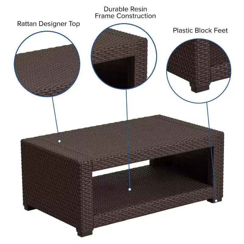 Table basse en rotin synthétique marron chocolat Emma et Oliver