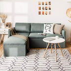 Costway Divano Sezionale Convertibile a L con Chaise Longue Reversibile Grigio Scuro\Verde\Grigio Chiaro
