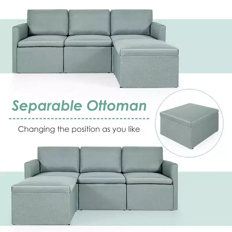 Costway Divano Sezionale Convertibile a L con Chaise Longue Reversibile Grigio Scuro\Verde\Grigio Chiaro