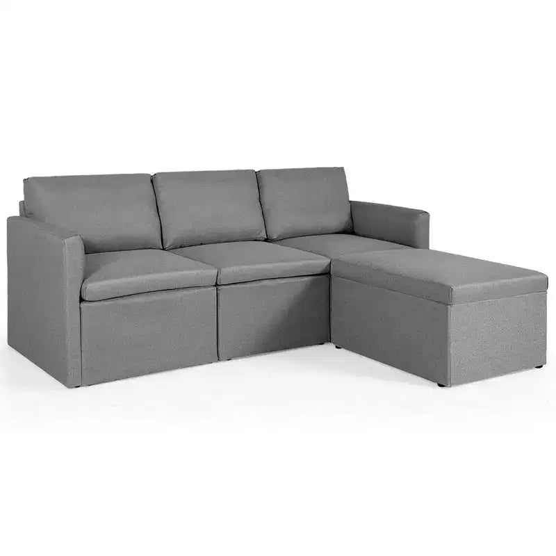 Costway Divano Sezionale Convertibile a L con Chaise Longue Reversibile Grigio Scuro\Verde\Grigio Chiaro