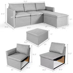 Costway Divano Sezionale Convertibile a L con Chaise Longue Reversibile Grigio Scuro\Verde\Grigio Chiaro
