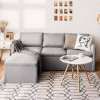 Costway Divano Sezionale Convertibile a L con Chaise Longue Reversibile Grigio Scuro\Verde\Grigio Chiaro