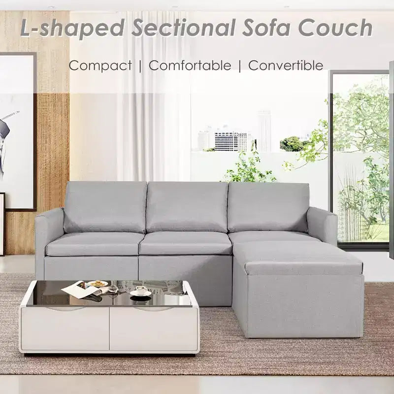 Costway Divano Sezionale Convertibile a L con Chaise Longue Reversibile Grigio Scuro\Verde\Grigio Chiaro
