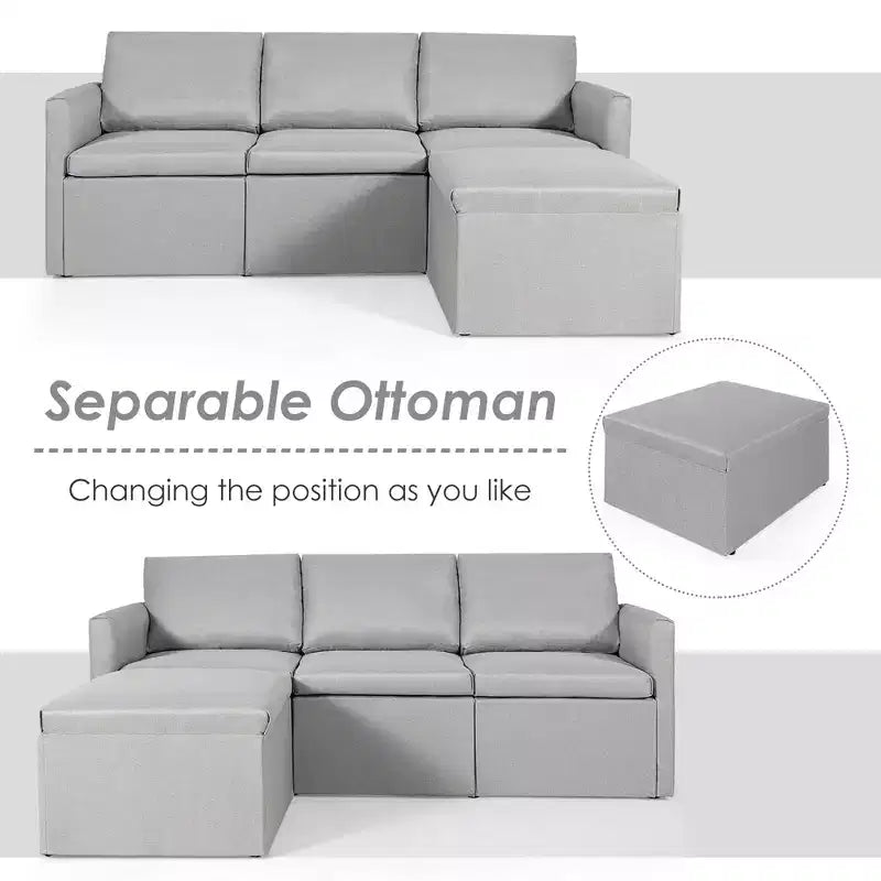 Costway Divano Sezionale Convertibile a L con Chaise Longue Reversibile Grigio Scuro\Verde\Grigio Chiaro