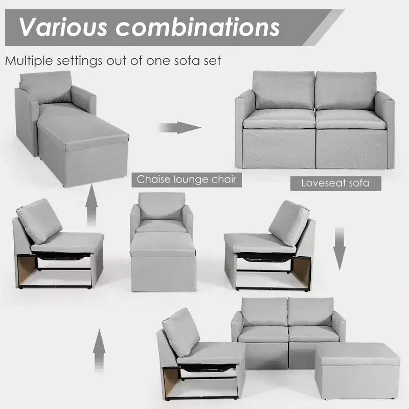 Costway Divano Sezionale Convertibile a L con Chaise Longue Reversibile Grigio Scuro\Verde\Grigio Chiaro