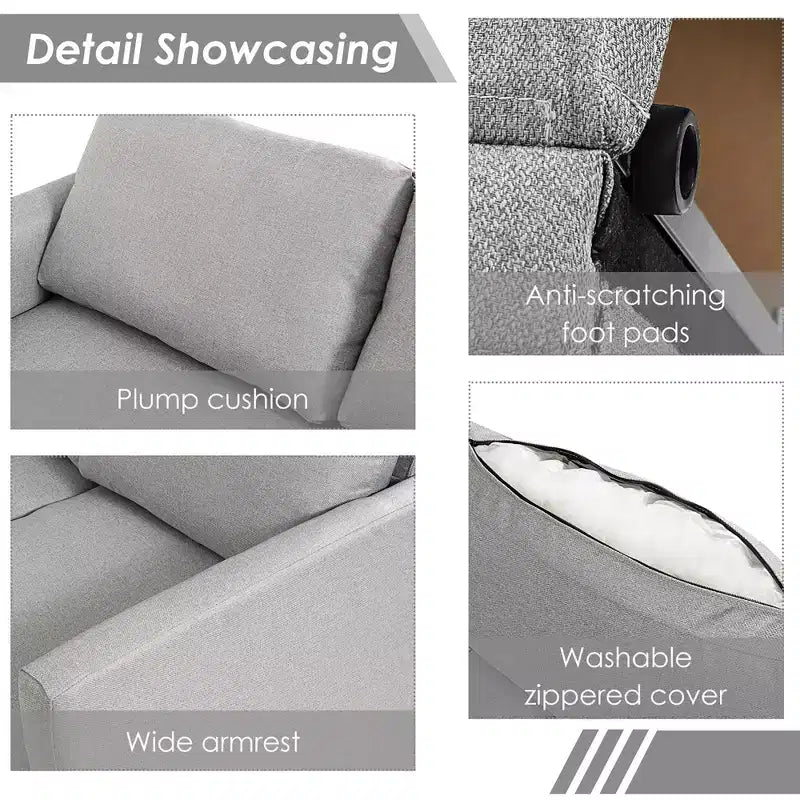 Costway Divano Sezionale Convertibile a L con Chaise Longue Reversibile Grigio Scuro\Verde\Grigio Chiaro