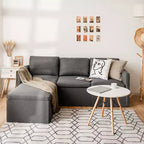 Costway Divano Sezionale Convertibile a L con Chaise Longue Reversibile Grigio Scuro\Verde\Grigio Chiaro
