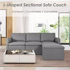 Costway Divano Sezionale Convertibile a L con Chaise Longue Reversibile Grigio Scuro\Verde\Grigio Chiaro