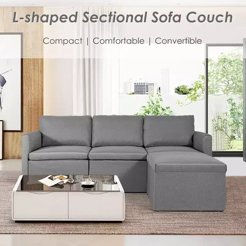 Costway Divano Sezionale Convertibile a L con Chaise Longue Reversibile Grigio Scuro\Verde\Grigio Chiaro