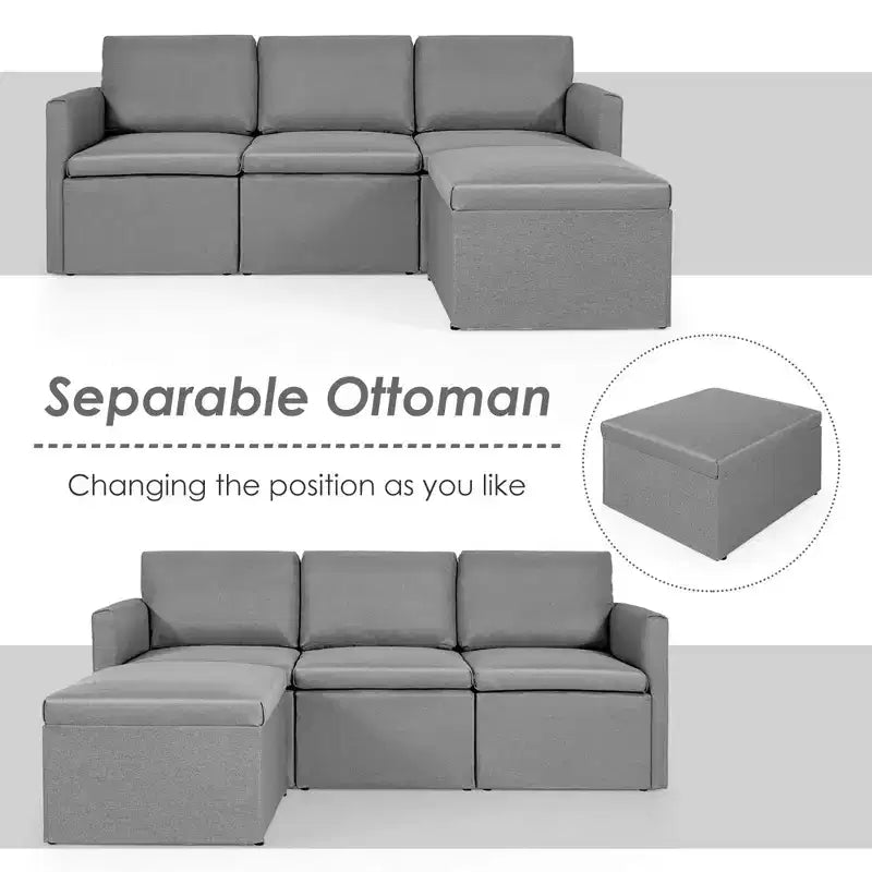 Costway Divano Sezionale Convertibile a L con Chaise Longue Reversibile Grigio Scuro\Verde\Grigio Chiaro