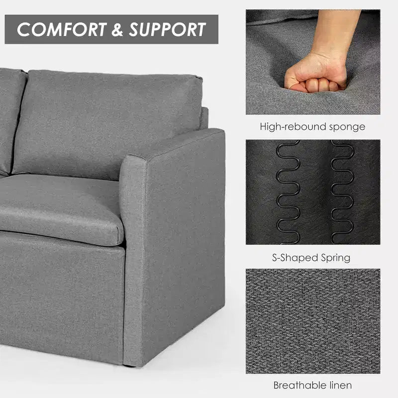 Costway Divano Sezionale Convertibile a L con Chaise Longue Reversibile Grigio Scuro\Verde\Grigio Chiaro