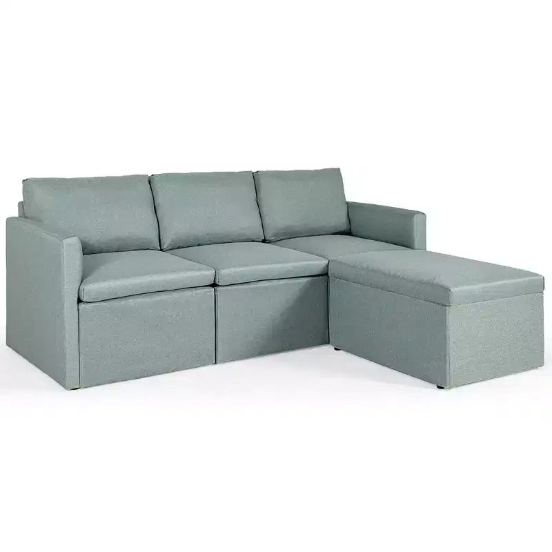 Costway Divano Sezionale Convertibile a L con Chaise Longue Reversibile Grigio Scuro\Verde\Grigio Chiaro