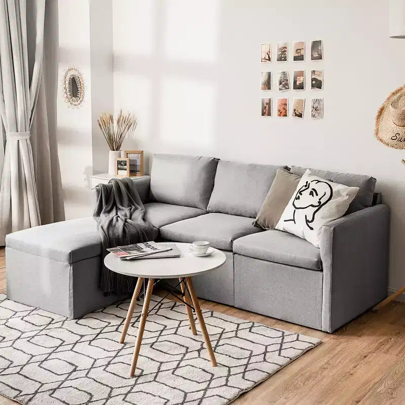 Costway Divano Sezionale Convertibile a L con Chaise Longue Reversibile Grigio Scuro\Verde\Grigio Chiaro