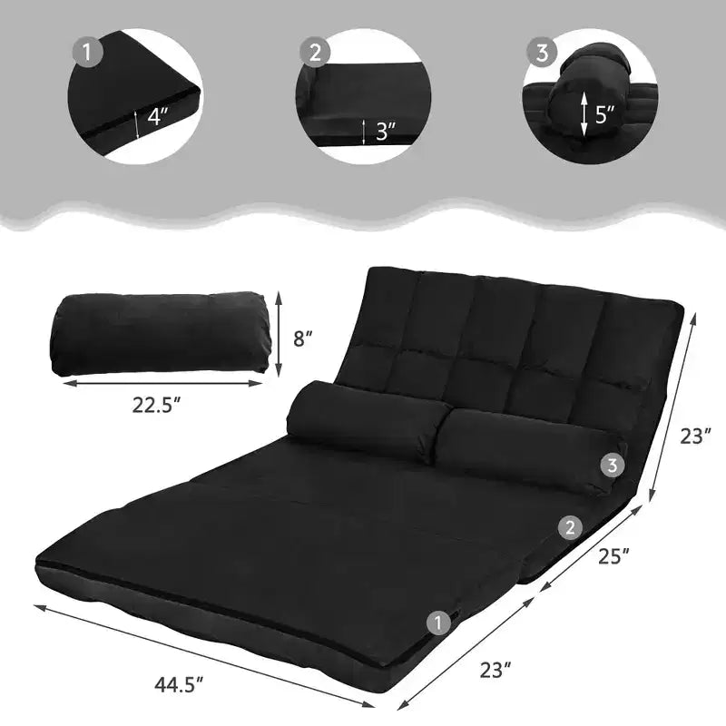 Costway Divano Letto Pieghevole da Terra con 6 Posizioni Regolabili e 2 Cuscini Blu\Beige\Grigio\Nero