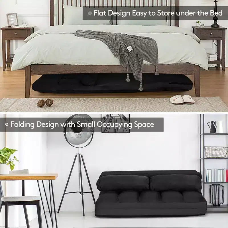 Costway Divano Letto Pieghevole da Terra con 6 Posizioni Regolabili e 2 Cuscini Blu\Beige\Grigio\Nero