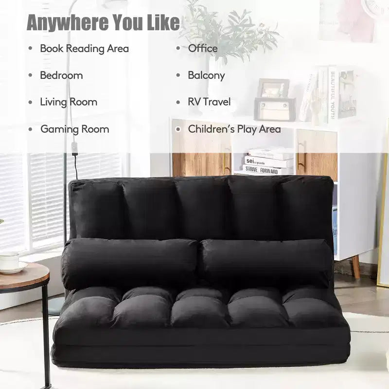 Costway Divano Letto Pieghevole da Terra con 6 Posizioni Regolabili e 2 Cuscini Blu\Beige\Grigio\Nero