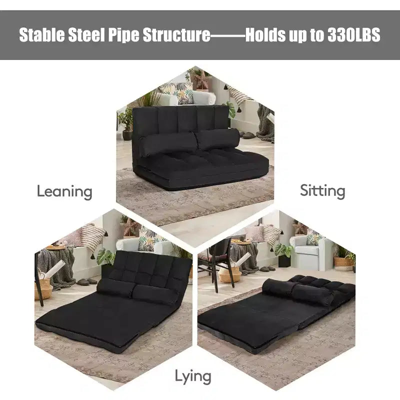 Costway Divano Letto Pieghevole da Terra con 6 Posizioni Regolabili e 2 Cuscini Blu\Beige\Grigio\Nero