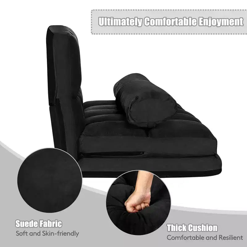 Costway Divano Letto Pieghevole da Terra con 6 Posizioni Regolabili e 2 Cuscini Blu\Beige\Grigio\Nero