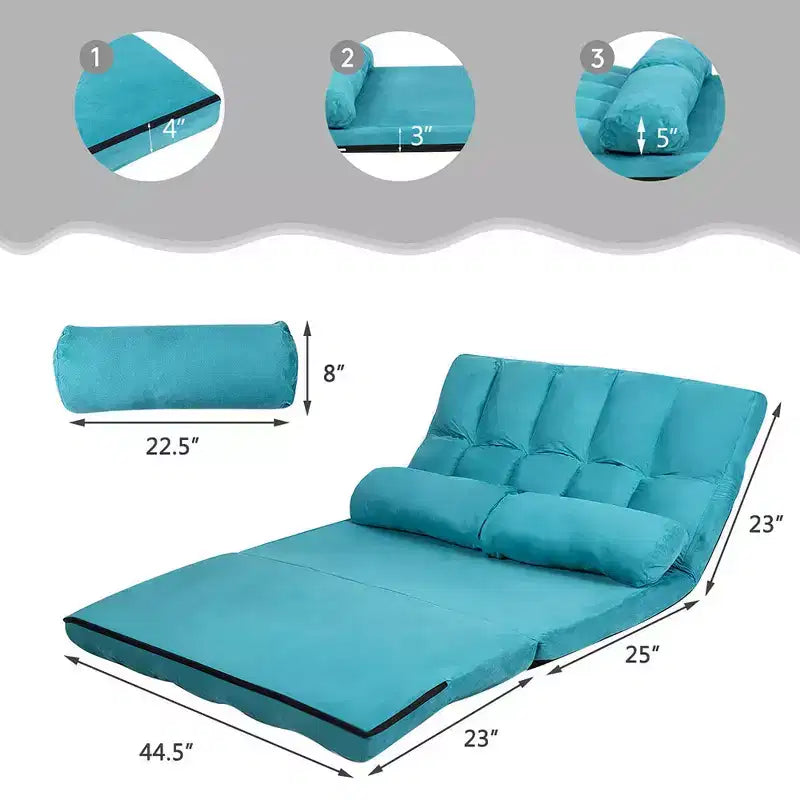 Costway Divano Letto Pieghevole da Terra con 6 Posizioni Regolabili e 2 Cuscini Blu\Beige\Grigio\Nero