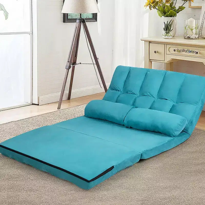 Costway Divano Letto Pieghevole da Terra con 6 Posizioni Regolabili e 2 Cuscini Blu\Beige\Grigio\Nero