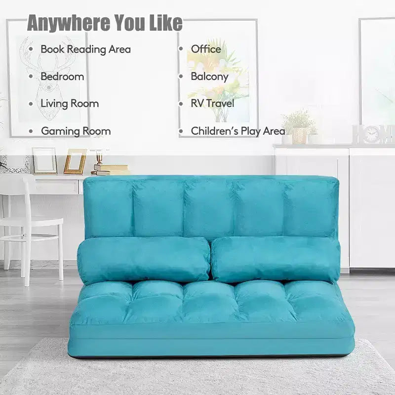 Costway Divano Letto Pieghevole da Terra con 6 Posizioni Regolabili e 2 Cuscini Blu\Beige\Grigio\Nero
