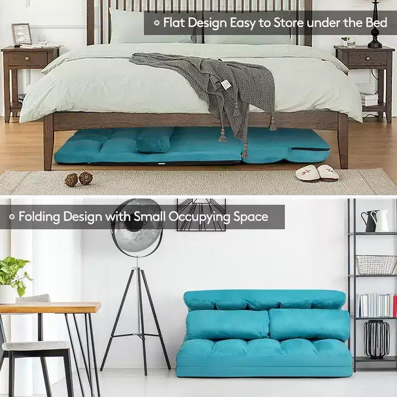 Costway Divano Letto Pieghevole da Terra con 6 Posizioni Regolabili e 2 Cuscini Blu\Beige\Grigio\Nero
